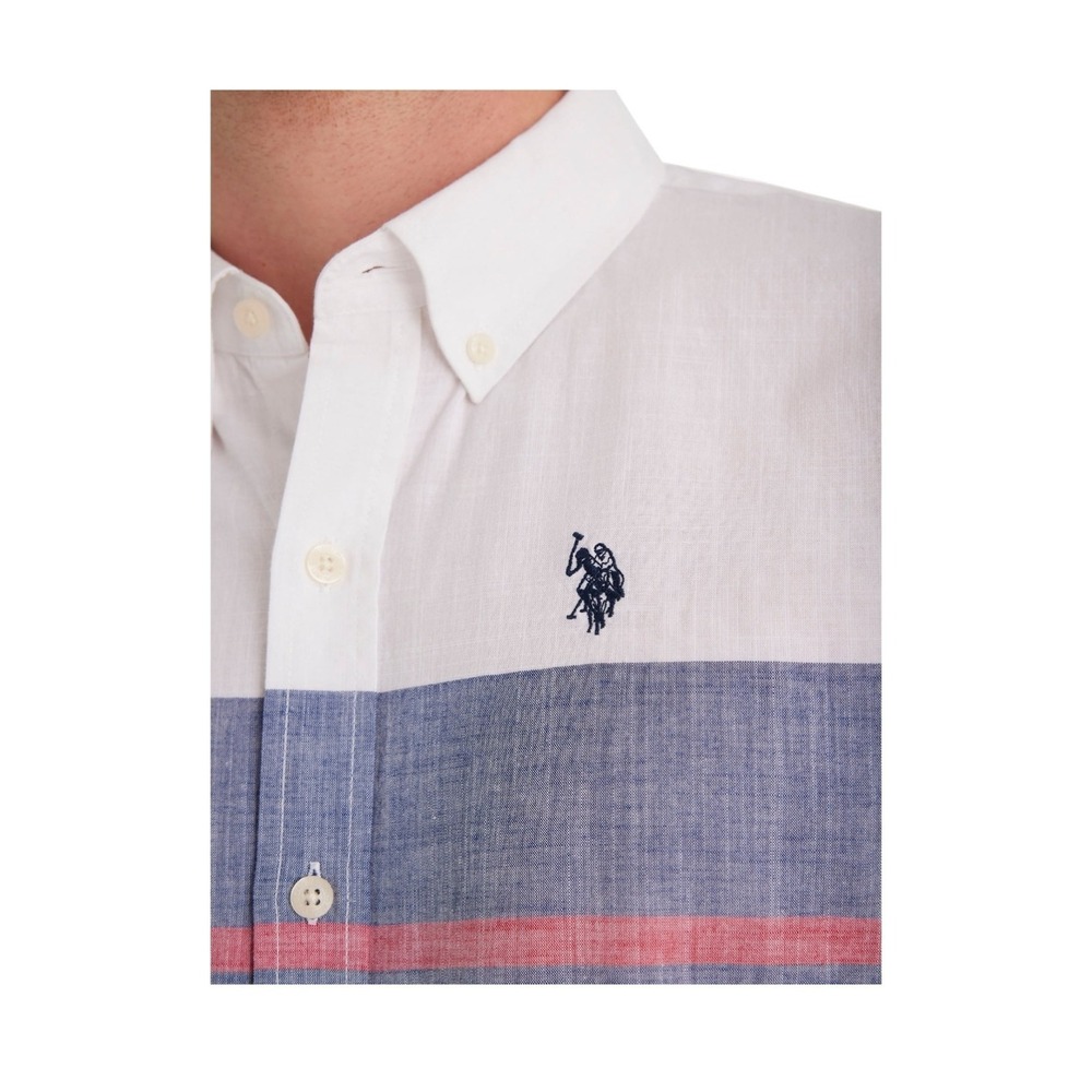 US Polo Assn Mens 2XL SS Woven Shirt Optic White EZ-Wicking Stripe 23000834
